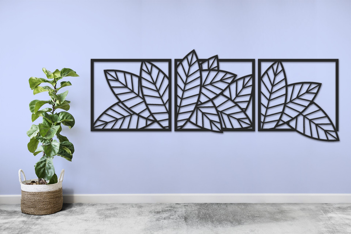 Cuadro Madera Calada 3mm Flores Triptico 36x99cm - Imagen 3