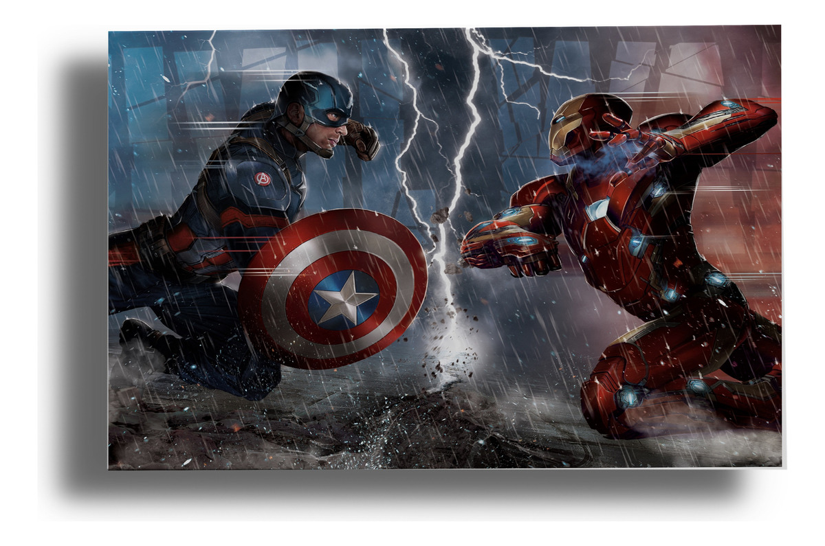 Cuadro Capitan America Ironman 104 40x53 Mdf Memoestampados