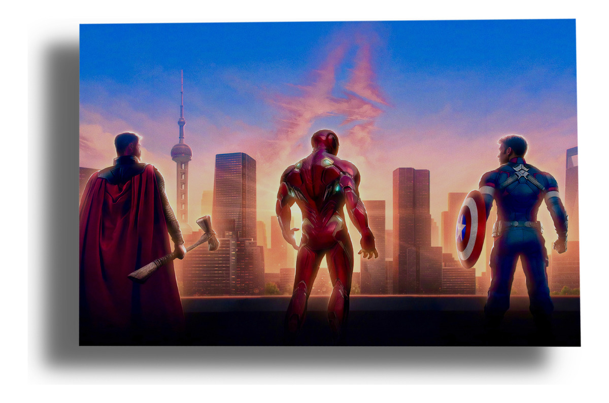Cuadro 334 Cap America, Iron Man 70x100 Mdf Memoestampados