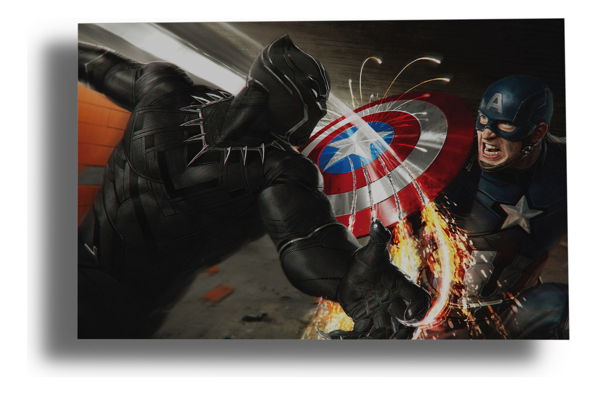 Cuadro Black Panther Capitan Am 98 40x53 Mdf Memoestampados