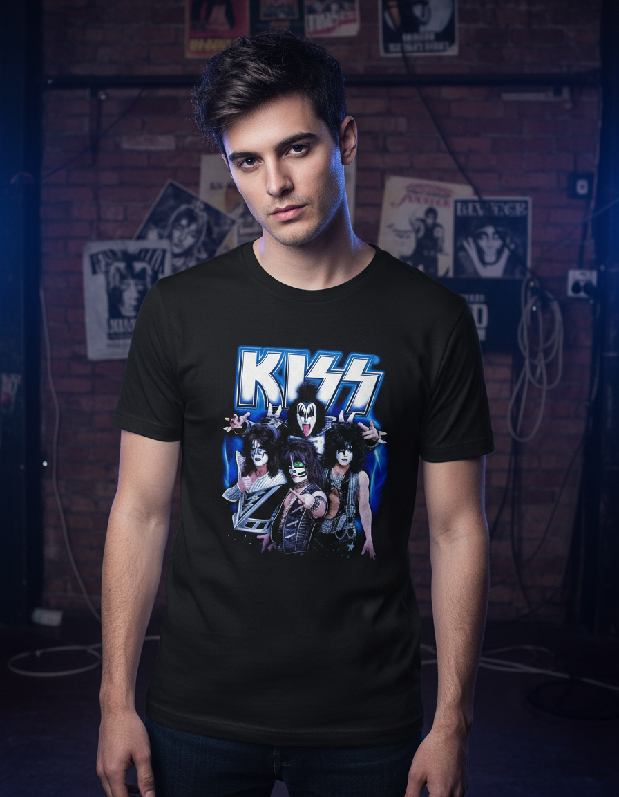 Remera: Kiss Musica Rock Azul Memoestampados