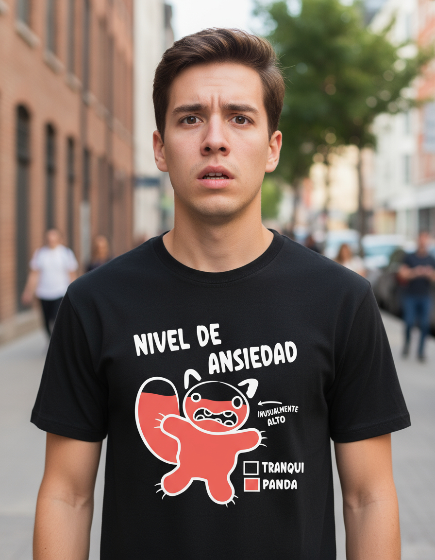 Remera: Nivel De Ansiedad Panda Memoestampados