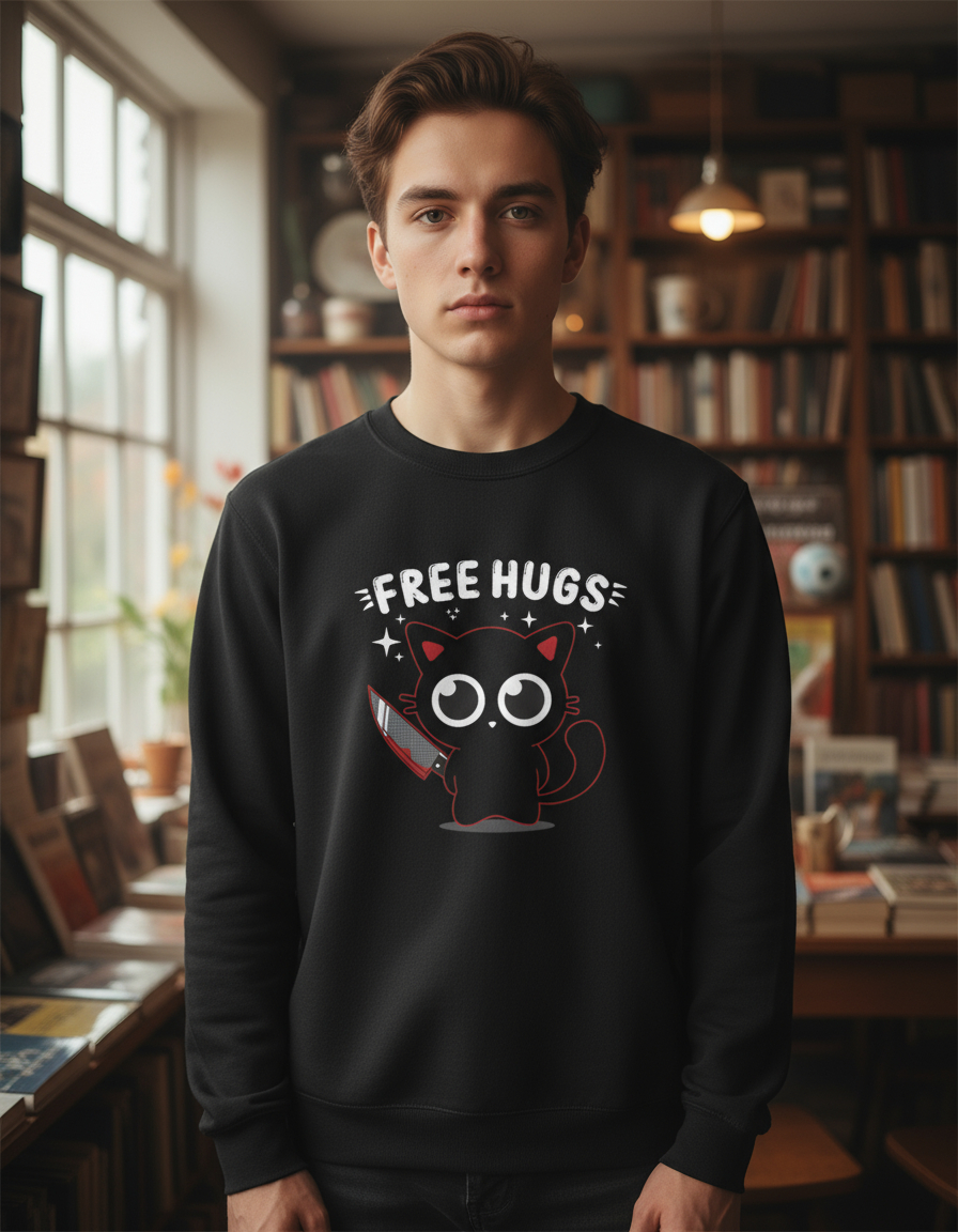 Buzo Free Hugs Cat Memoestampados