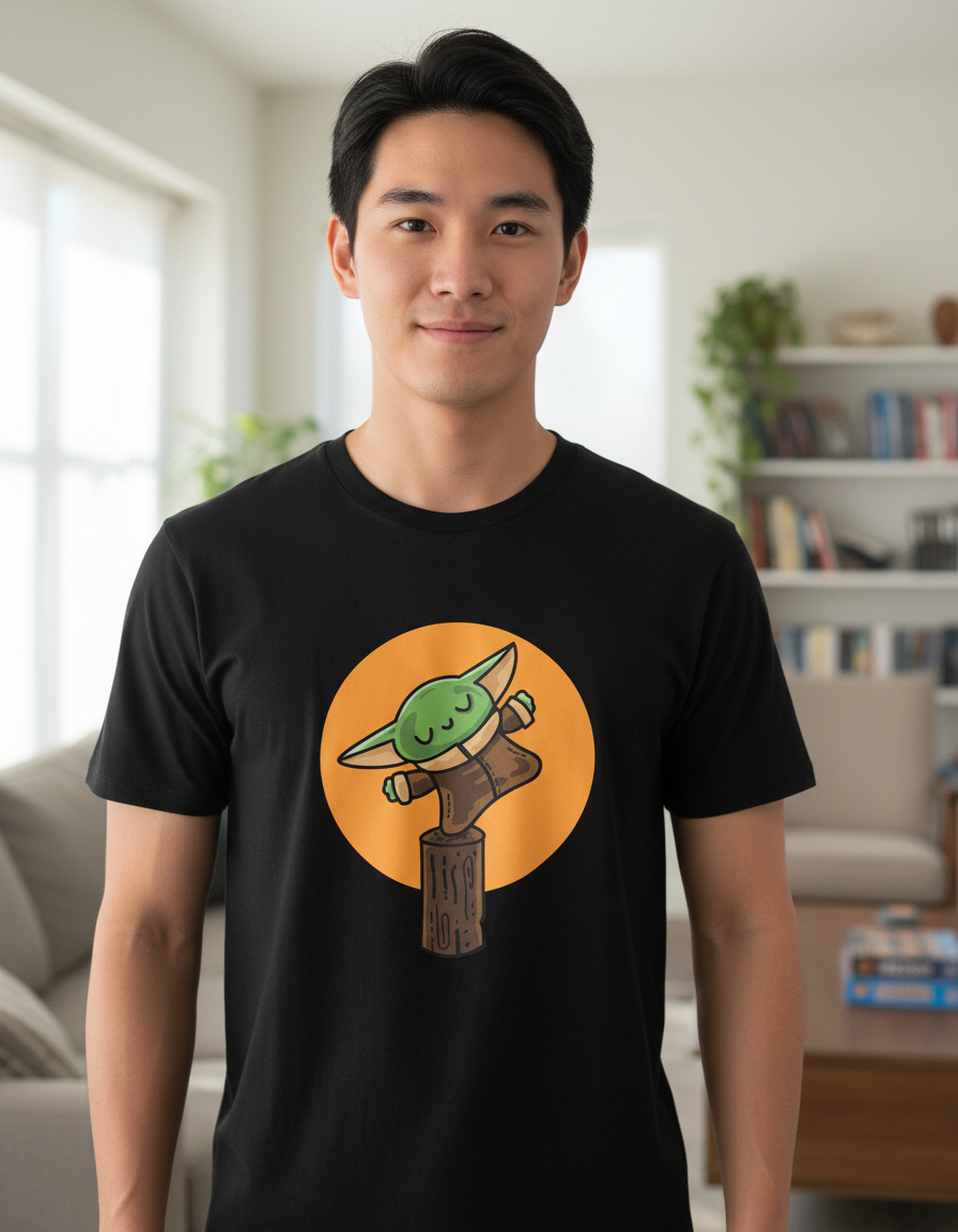 Remera: Grogu Sobre Tronco Memoestampados