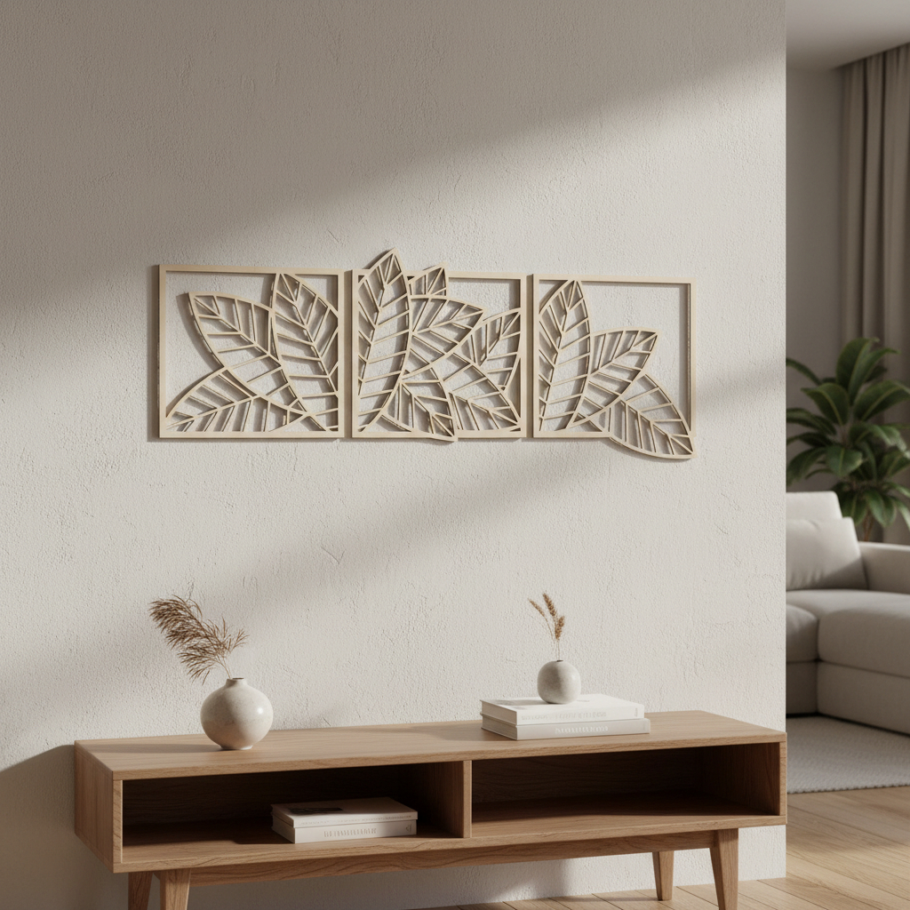 Cuadro Madera Calada 3mm Flores Triptico 36x99cm - Imagen 2