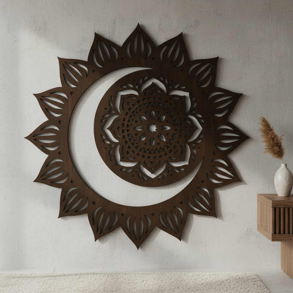 Cuadro Madera Calada 3mm Mandala Sol Y Luna 2 40x40cm - Imagen 3
