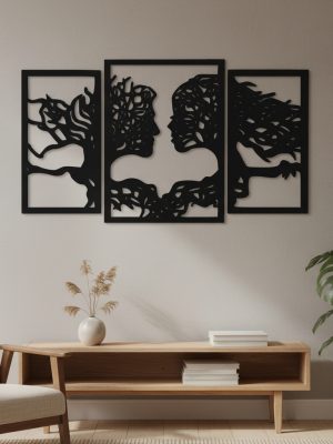 Cuadro Madera Calada 3mm Triptico Mujer Hombre 45x80cm