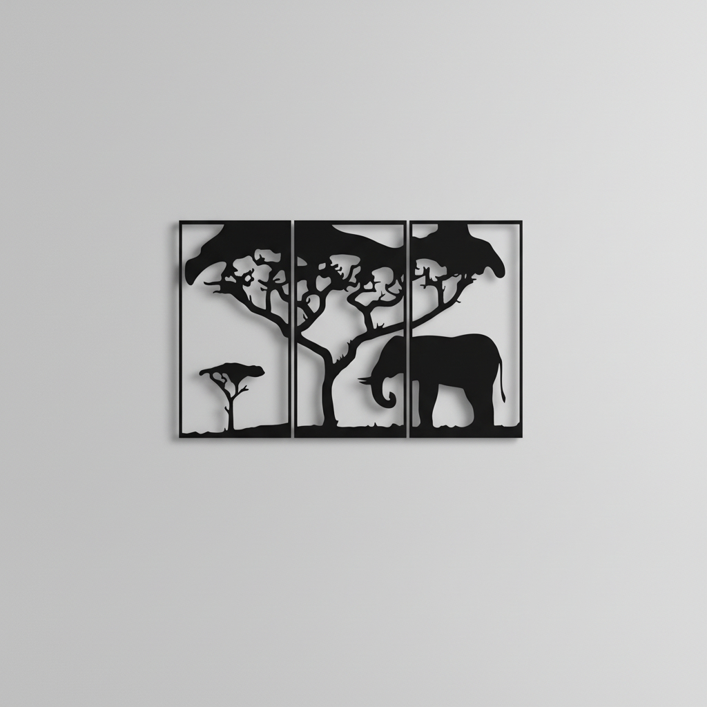Cuadro Madera Calada 3mm Elefante Triptico 80x50cm - Imagen 3