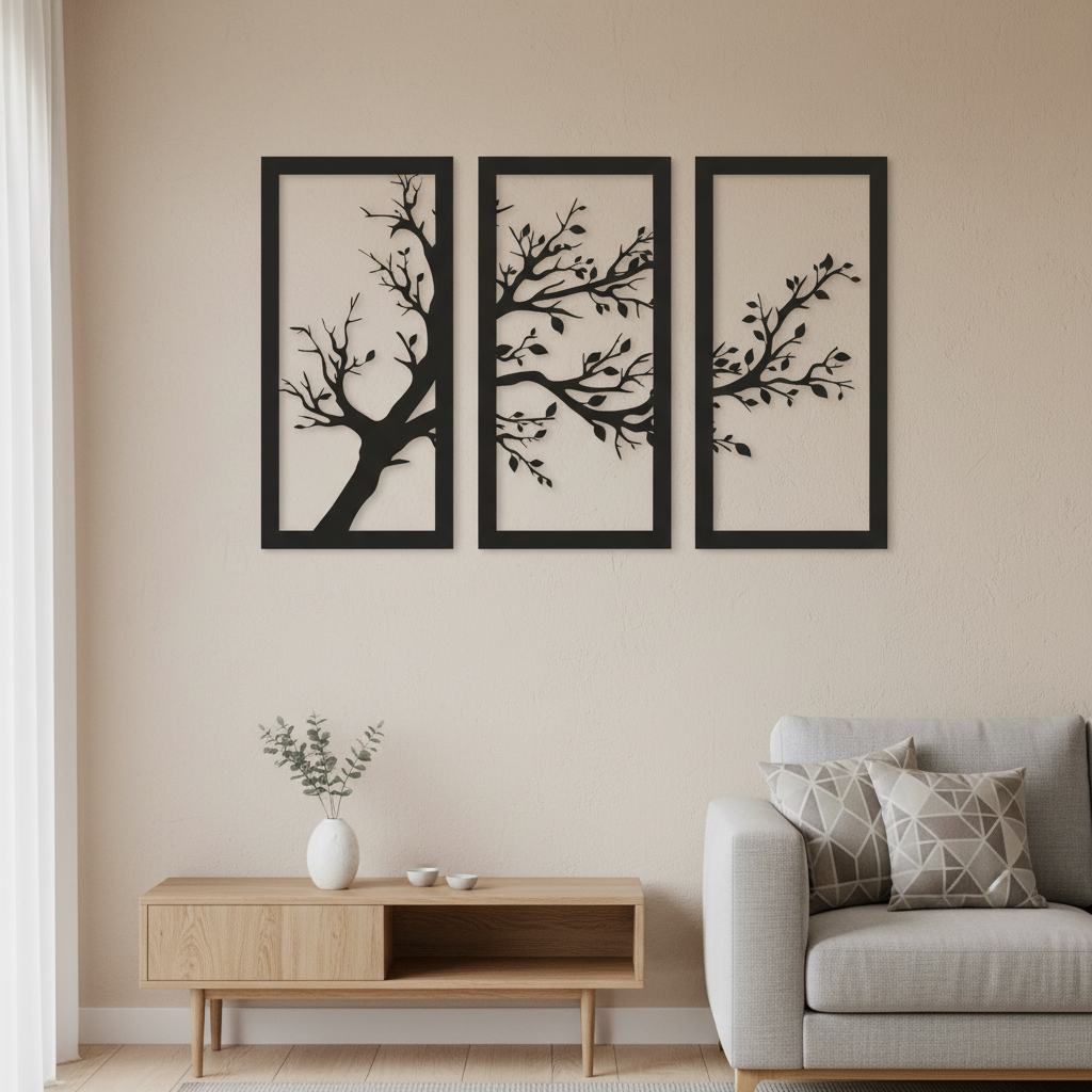 Cuadro Madera Calada 3mm Triptico Arbol 47x76cm - Imagen 3
