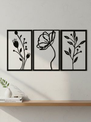 Cuadro Madera Calada 3mm Flores 45x85cm