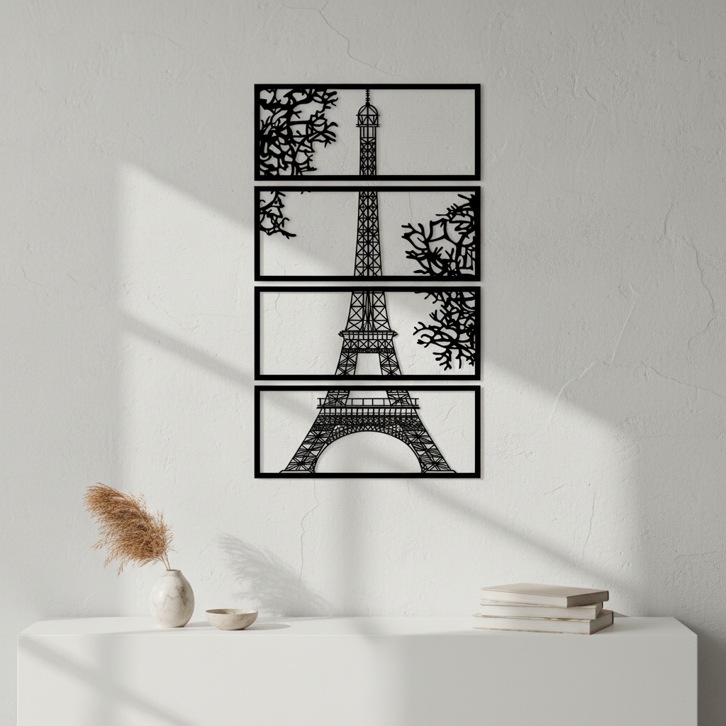 Cuadríptico Paris Torre Mdf 3mm Pintado Tamaño 76x45 Cm - Imagen 2