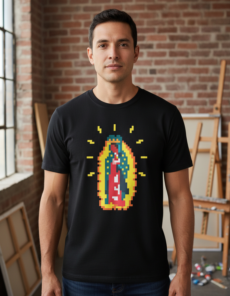 Remera: Virgen De Guadalupe Pixel Memoestampados