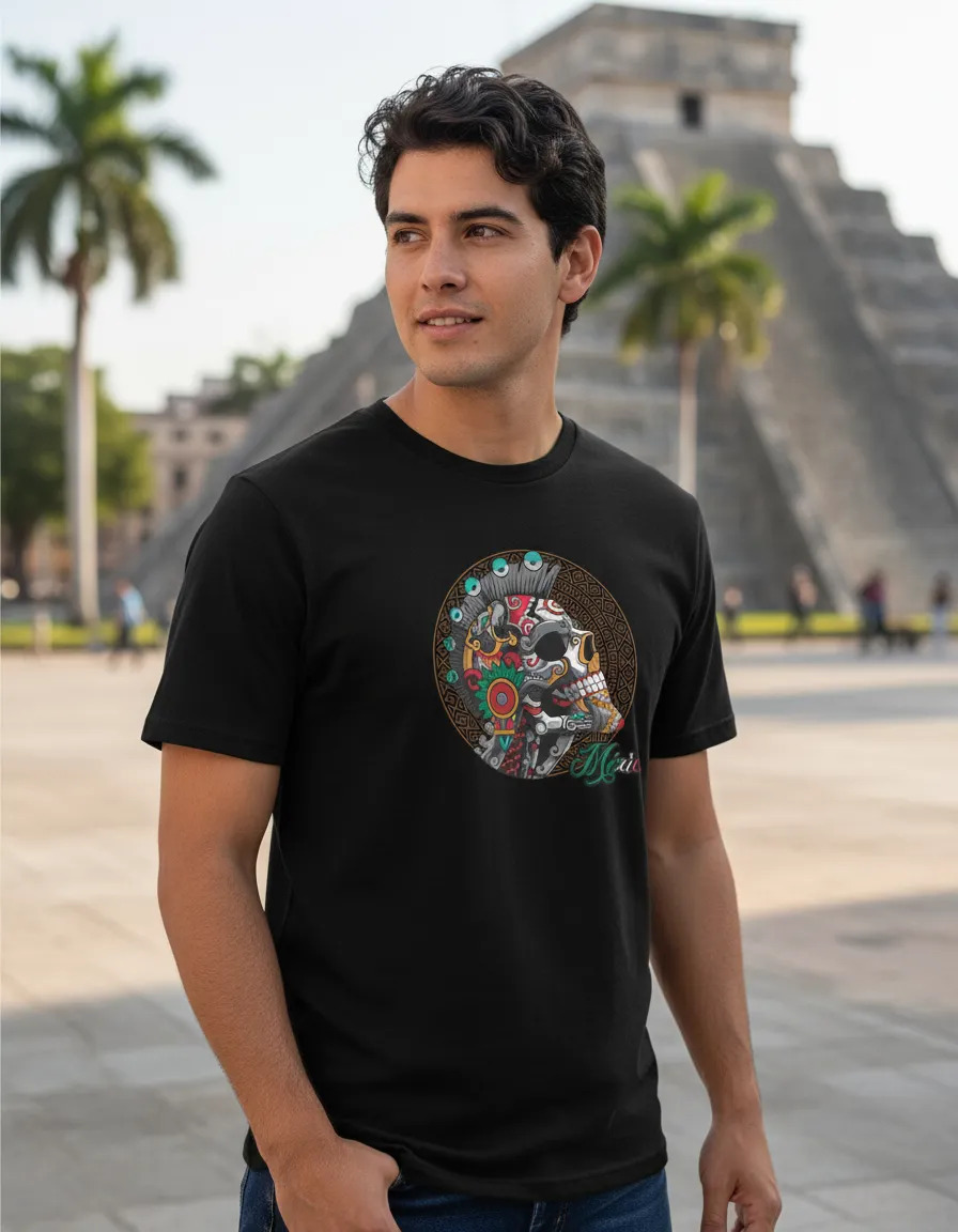 Remera: Craneo Arte Azteca Memoestampados