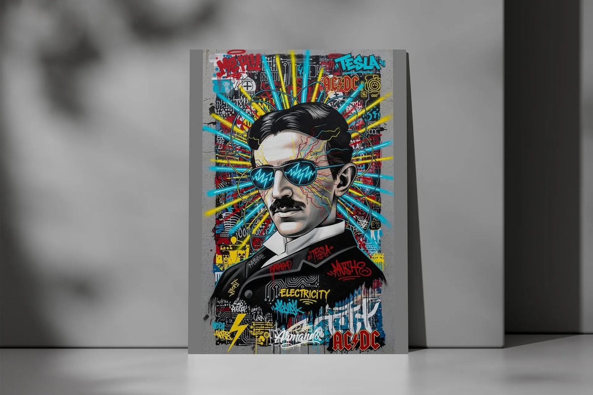 Cuadro Nikola Tesla Graffiti 739 70x100mdf Memoestampado - Imagen 2