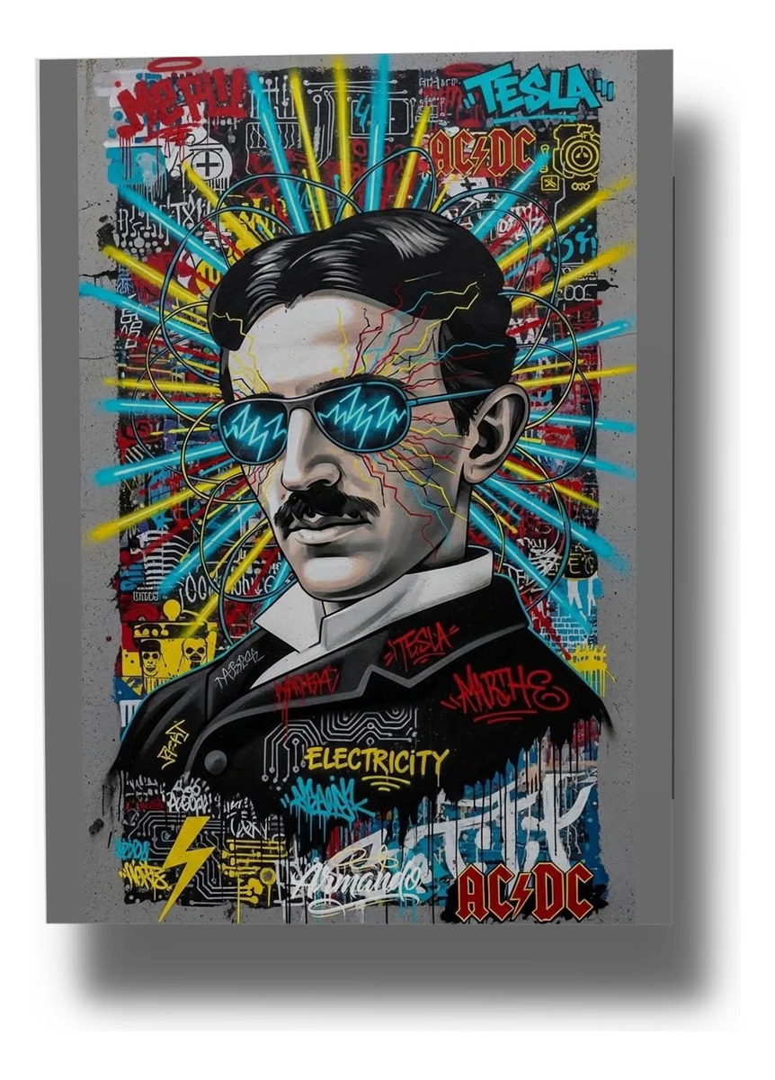 Cuadro Nikola Tesla Graffiti 739 40x30mdf Memoestampado