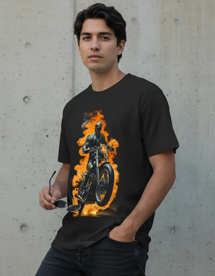Remera: Moto En Llamas Memoestampados