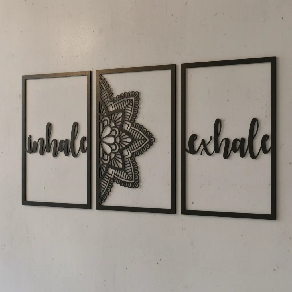 Cuadro Madera Calada 3mm Triptico Inhale Exhale 41x87cm - Imagen 3
