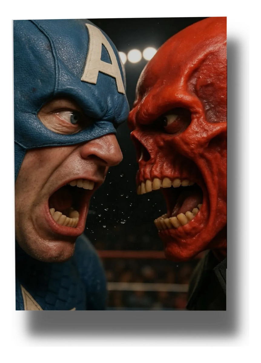 Cuadro Capitan America Y Craneo Rojo40x30 Mdf Memoestampados