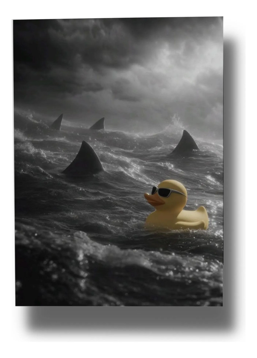 Cuadro Patito Con Tiburones 870 70x100 Mdf Memoestampados