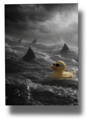 Cuadro Patito Con Tiburones 870 40x30 Mdf Memoestampados