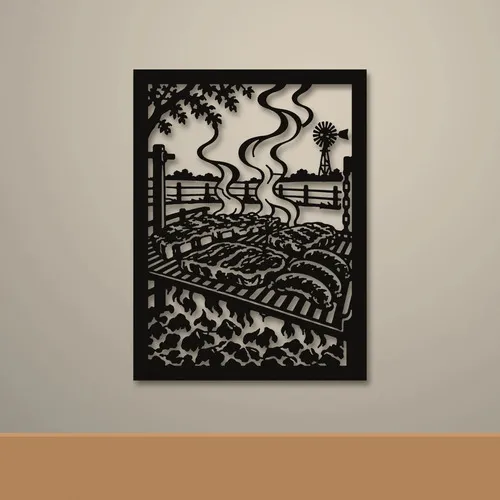 D_620809-MLU118636449234_102026-O.jpg Cuadro Calado Mdf Asado A La Parrilla 30x40 Cm Negro