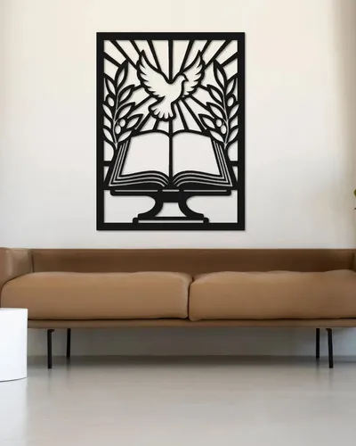 Cuadro Calado Mdf Biblia Y Paloma 60x80 Cm Negro