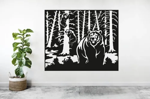 Cuadro Madera Calada 3mm Bosque Oso 67x56 Cm