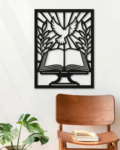 Cuadro Calado Mdf Biblia Y Paloma 30x40 Cm Negro