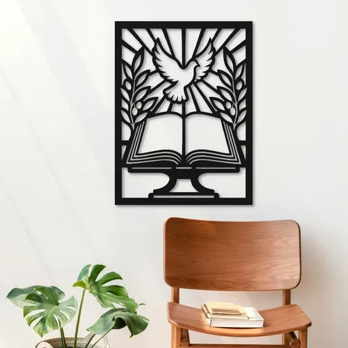 Cuadro Calado Mdf Biblia Y Paloma 30x40 Cm Negro