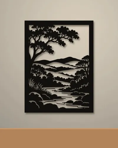 Cuadro Calado Mdf Sierras De Minas 60x80 Cm Negro