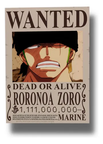 Cuadro 634 Roronoa Zoro Wanted One 50x70 Mdf Memoestampados