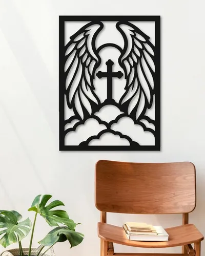 Cuadro Calado Mdf Ángel Protector 30x40 Cm Negro