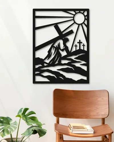 Cuadro Calado Mdf Jesús Con La Cruz 30x40 Cm Negro