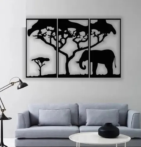 D_759853-MLU49616182407_042022-O.jpg Cuadro Madera Calada 3mm Elefante Triptico 80x50cm