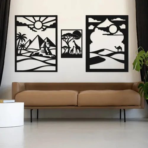 Set 3 Calados Mdf África 2 De 60x80 + 30x40