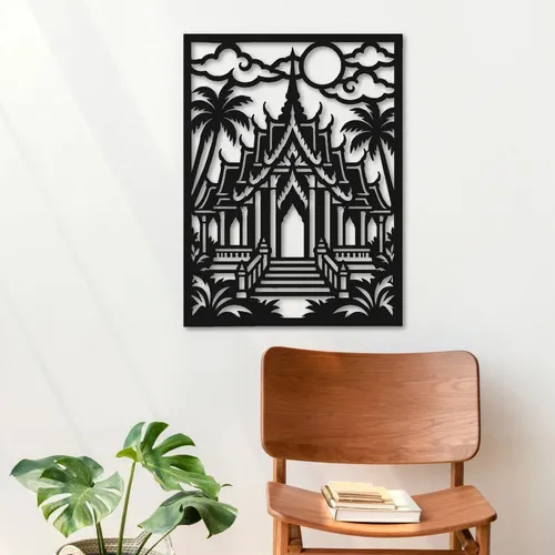 D_778669-MLU118649332056_102026-O.jpg Cuadro Calado Mdf Templo Tailandés 30x40 Cm Negro