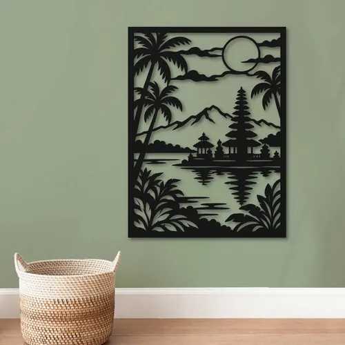 D_824534-MLU120322446967_102026-O.jpg Cuadro Calado Mdf Templo De Bali 30x40 Cm Negro