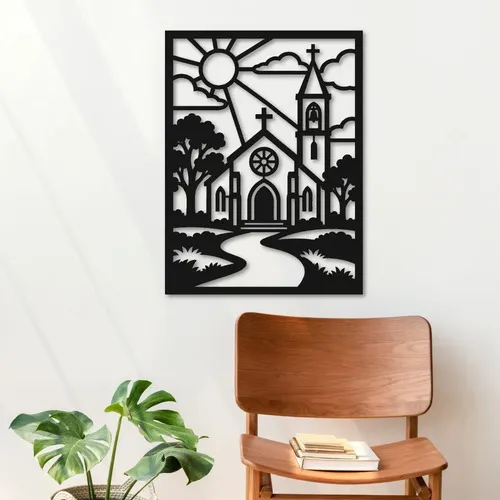Cuadro Calado Mdf Iglesia Y Campanario 30x40 Cm Negro