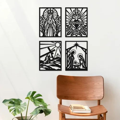 Set 4 Calados Mdf Religiosos Sagrados 30x40 Cm
