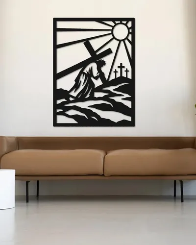Cuadro Calado Mdf Jesús Con La Cruz 60x80 Cm Negro