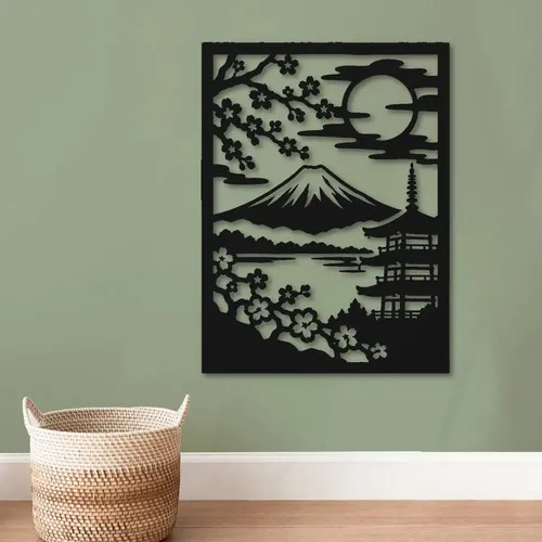 D_874064-MLU120322528105_102026-O.jpg Cuadro Calado Mdf Monte Fuji 30x40 Cm Negro