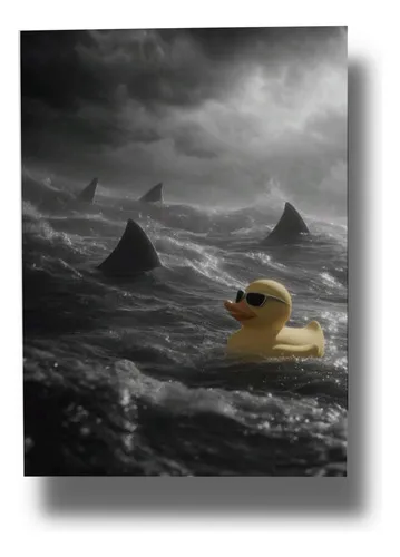 D_906512-MLU115143212488_082026-O.jpg Cuadro Patito Con Tiburones 870 40x53 Mdf Memoestampados