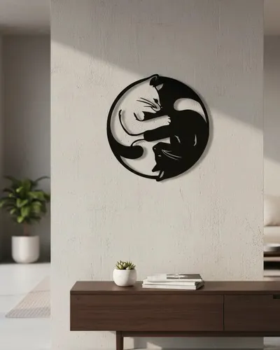 Cuadro Calado Yin Yang Gatos 40x40 Memo Estampados