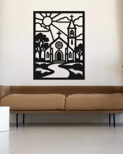 Cuadro Calado Mdf Iglesia Y Campanario 60x80 Cm Negro