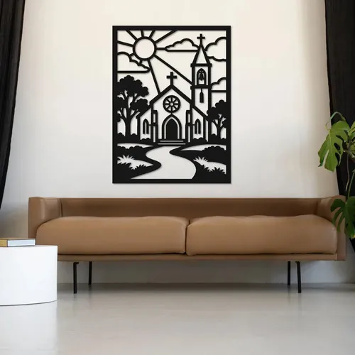 Cuadro Calado Mdf Iglesia Y Campanario 60x80 Cm Negro