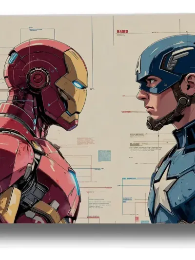 Cuadro Iron Man Y Capitán América 30x40 Mdf Memoestampados