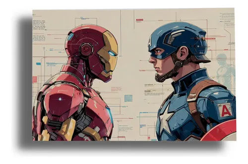 Cuadro Iron Man Y Capitán América 40x53 Mdf Memoestampados