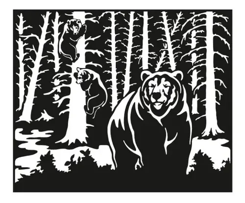Cuadro Madera Calada 3mm Bosque Oso 67x56 Cm