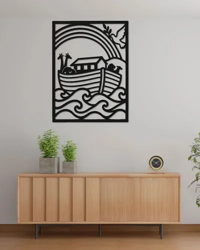 Cuadro Calado Mdf Arca De Noé 60x80 Cm Negro