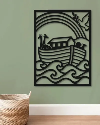Cuadro Calado Mdf Arca De Noé 30x40 Cm Negro